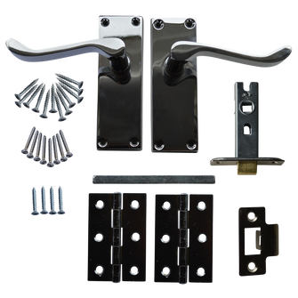 ASEC Scroll Mortice Latch Door Handle Pack with Butt Hinges