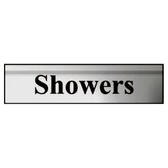 ASEC `Showers` 200mm X 50mm Silver Self Adhesive Sign