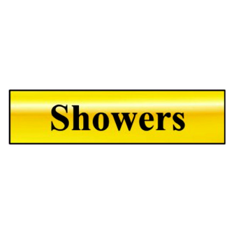 ASEC `Showers` 200mm X 50mm Gold Self Adhesive Sign
