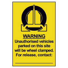 ASEC `Unauthorised Vehicles Will Be Clamped` Sign 200mm x 300mm