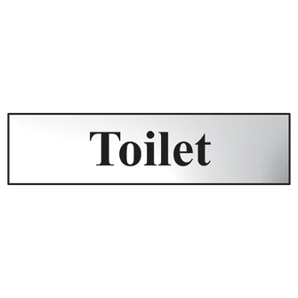 ASEC `Toilet` 200mm x 50mm Metal Strip Self Adhesive Sign Chrome