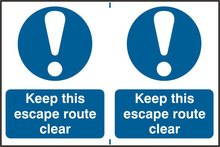 ASEC `Keep This Escape Route Clear` 200mm x 150mm PVC Self Adhesive Sign