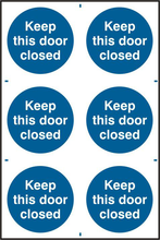 ASEC `Keep This Door Closed` 200mm x 300mm PVC Self Adhesive Sign