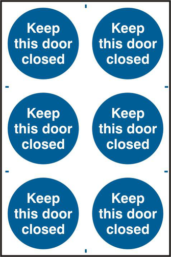 ASEC `Keep This Door Closed` 200mm x 300mm PVC Self Adhesive Sign