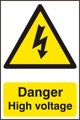 ASEC `Danger High Voltage` 200mm x 300mm PVC Self Adhesive Sign