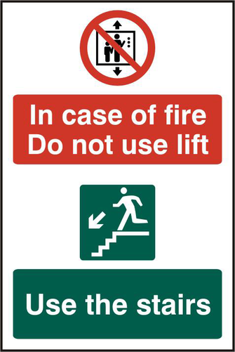 ASEC `In Case Of Fire Do Not Use Lift` 200mm x 300mm PVC Self Adhesive Sign