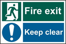 ASEC `Fire Exit Keep Clear` 200mm x 300mm PVC Self Adhesive Sign
