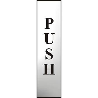 ASEC `Push` 200mm x 50mm Chrome Self Adhesive Sign