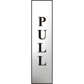 ASEC `Pull` 200mm x 50mm Chrome Self Adhesive Sign